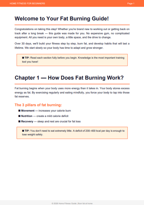 Home fitness for beginners: 30-day fat burning program. Direct download (PDF). ENG